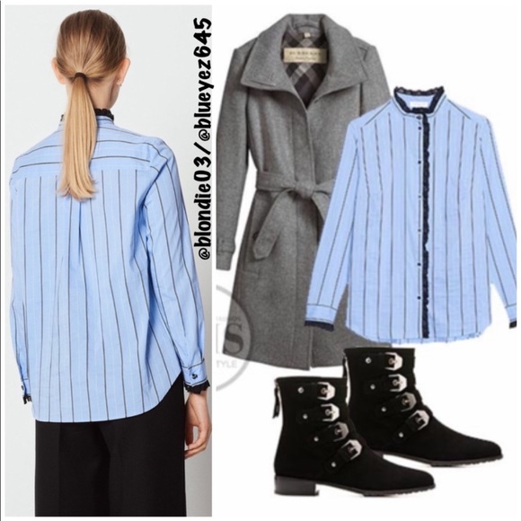 Sandro “Lunaire” striped shirt with Ruffle Trim 1/S - Picture 3 of 11